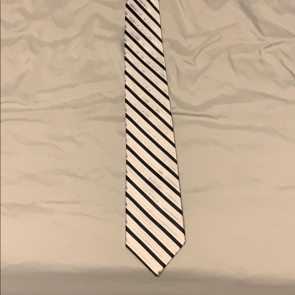 Black, White, and Silver Stripped Tie